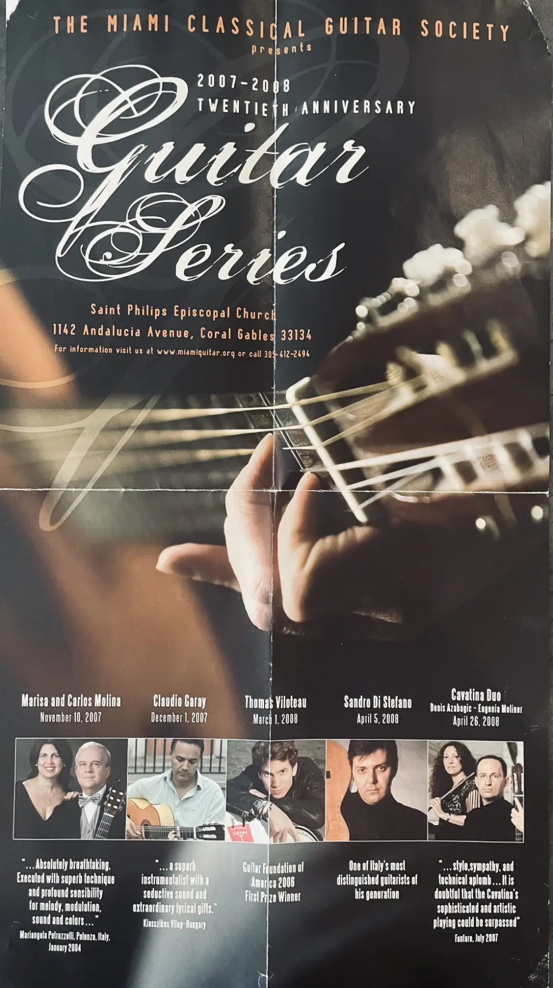 Affisch för The Miami Classical Guitar Society Guitar Series med Claudio Garay